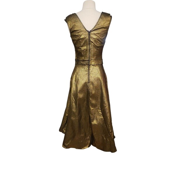 Bettie Page Queen Of Pinups Fit & Flare Midi Dress Womens 8 Burnished Gold Retro - Picture 4 of 9